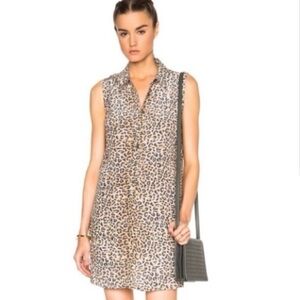 BeachLunchLounge Tan Cream Sleeveless Leopard Button Front Shirt Dress, Size S